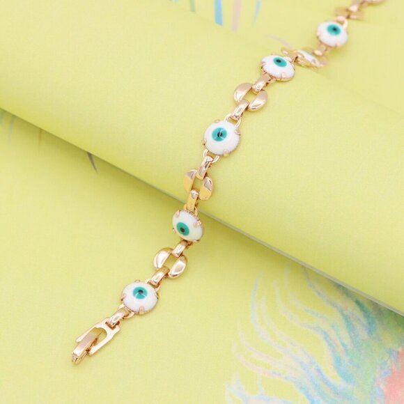 "Turquoise Evil Eye Rose Gold Bracelet with Glossy Gold Accents, XPBL1026 - Picture 1 of 12